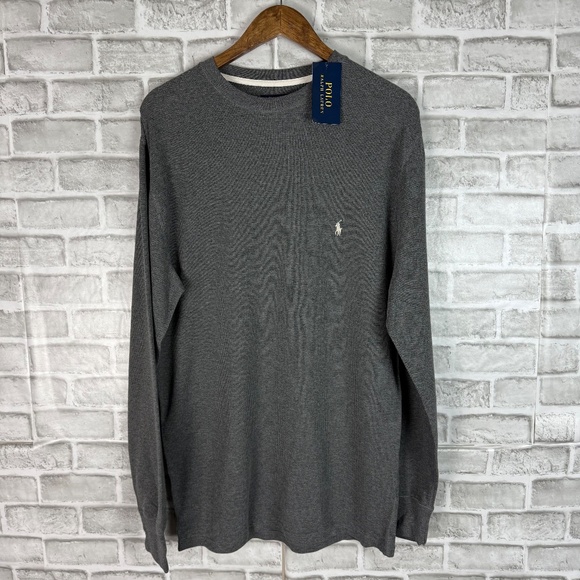 Polo Ralph Lauren Gray Waffled Textured Long Sleeve Crew Neck T-Shirt Mens NWT - Picture 2 of 4